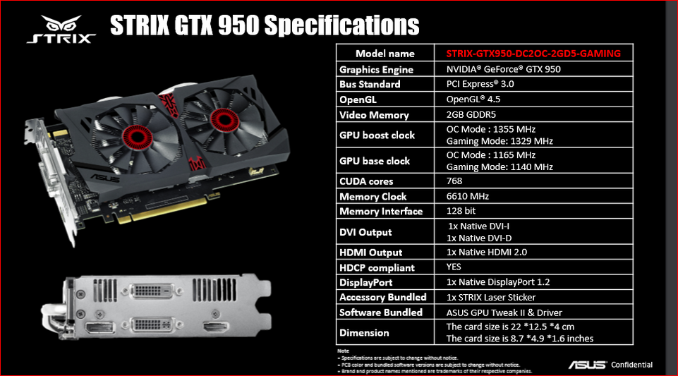 The GTX 950 arrives as the ASUS STRIX DirectCU II OC the full