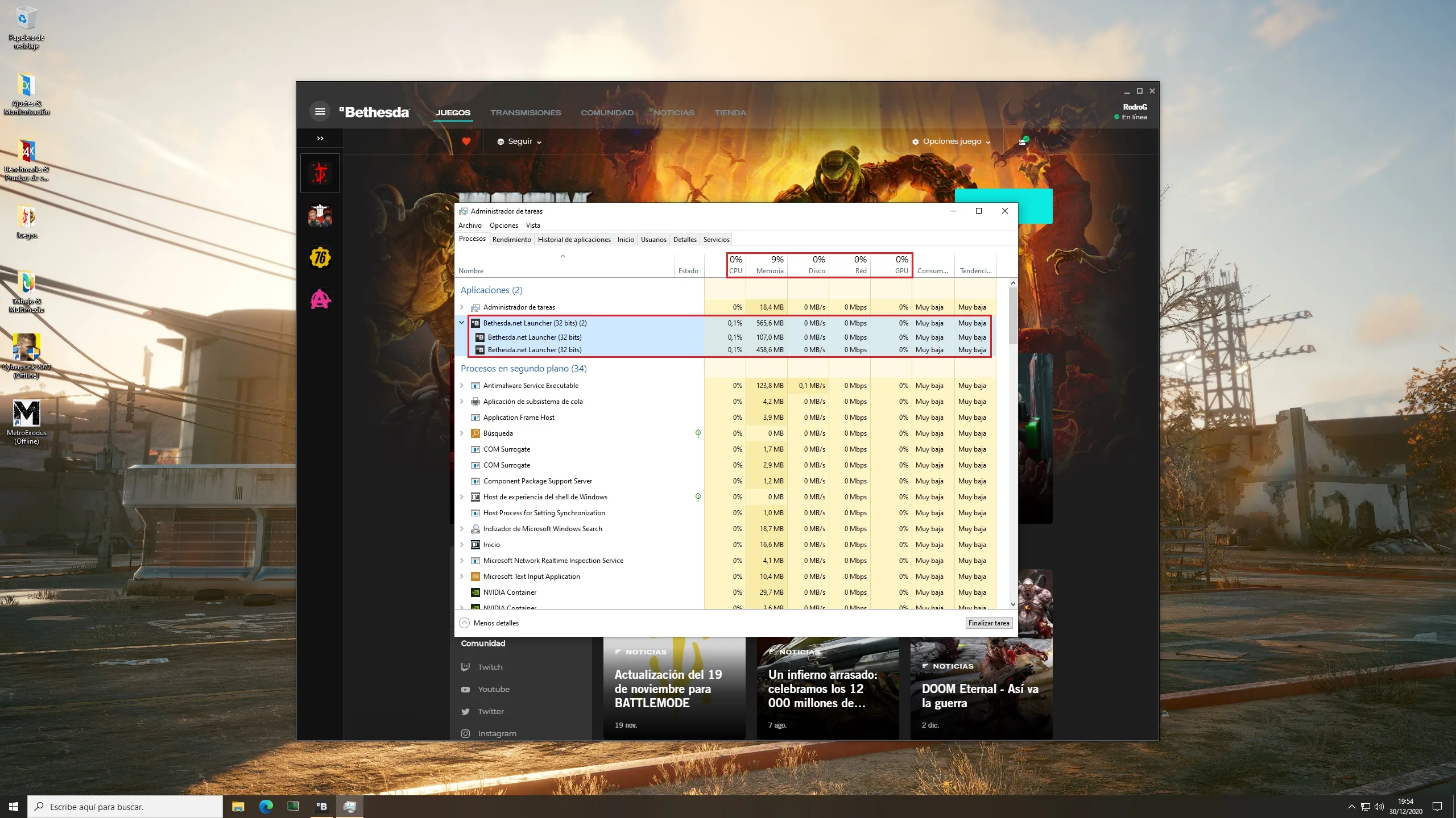 PC Game Launchers Efficiency – Epic Games Launcher on static load state – Windows 10 Task Manager Processes Tab
