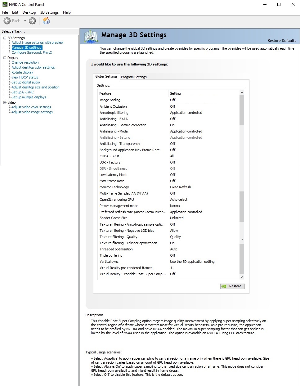 Nvidia control panel settings. Virtual host Controller NVIDIA.