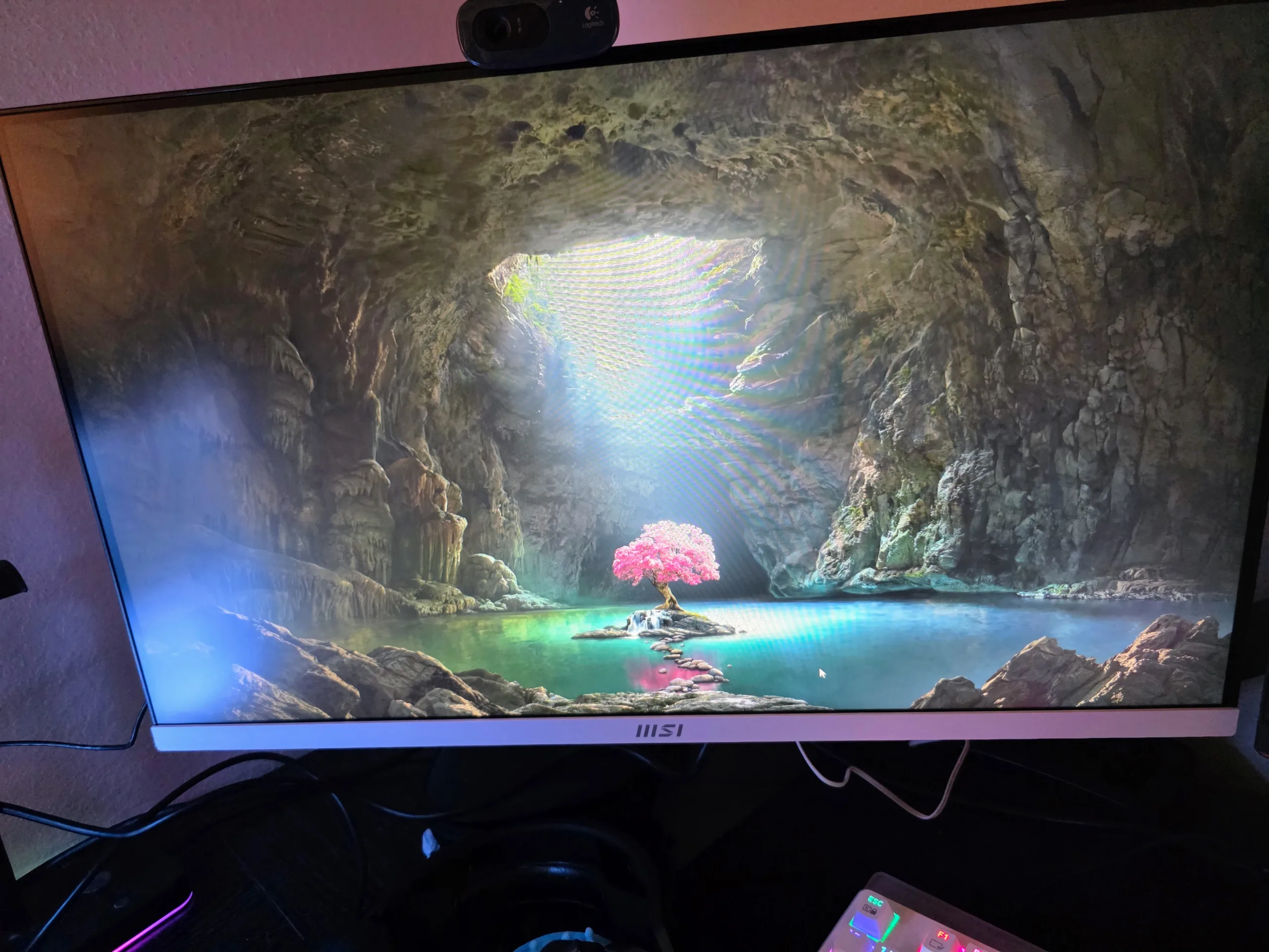 MSI PRO MP273W E14A powered on showing the anti-glare matte coating