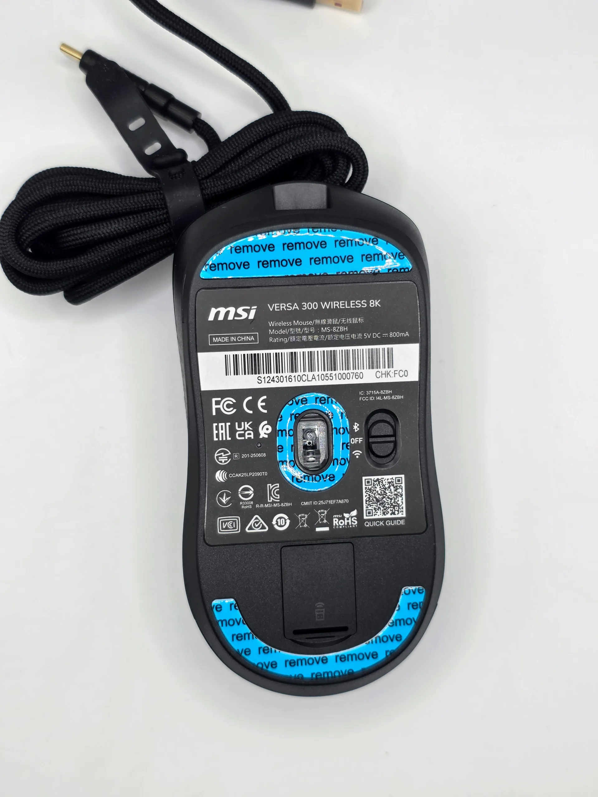 MSI Versa 300 Wireless 8K bottom toggle switches for power and connectivity